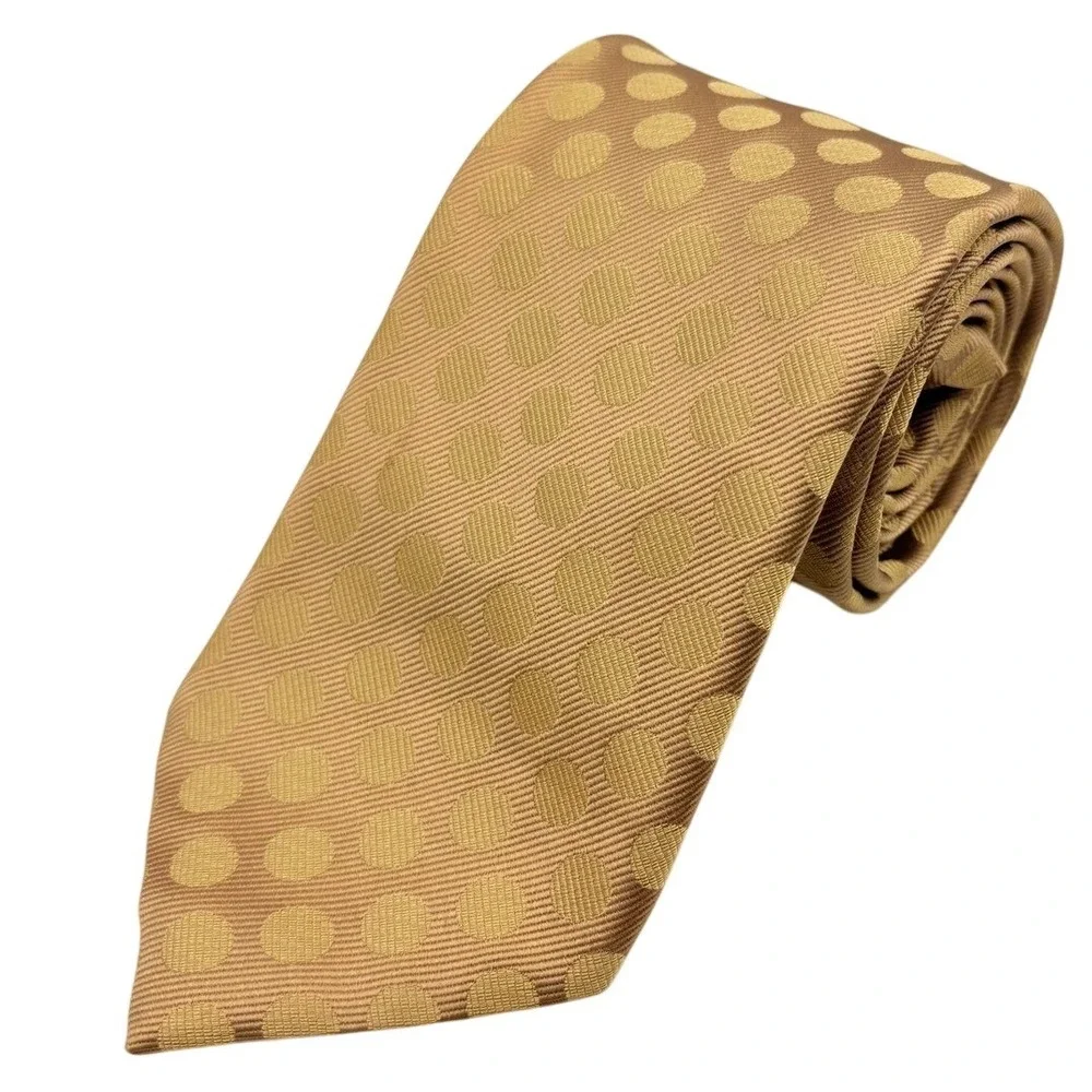 Ermenegildo Zegna Men's Tie 100% Silk Bronze Gold Polka Dot‎ Italy 3.5